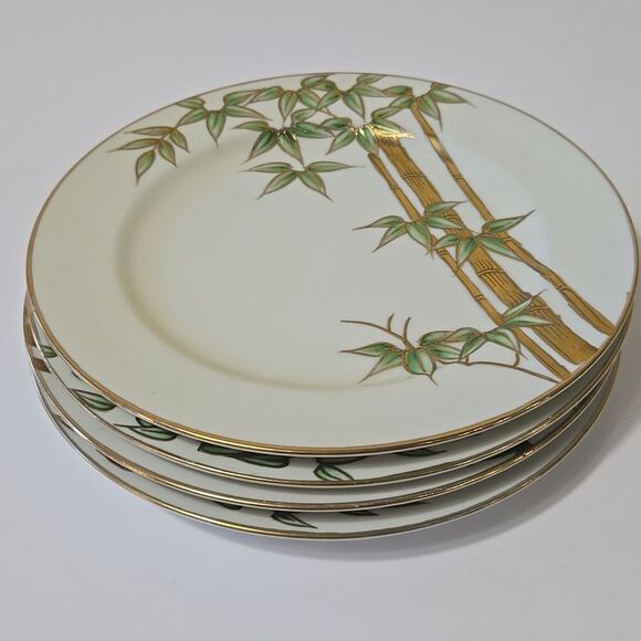 Hand Painted Bambo Plates Occupied Japan Set of 4 Mame-Zara Appetizer Dessert - Picture 13 of 16